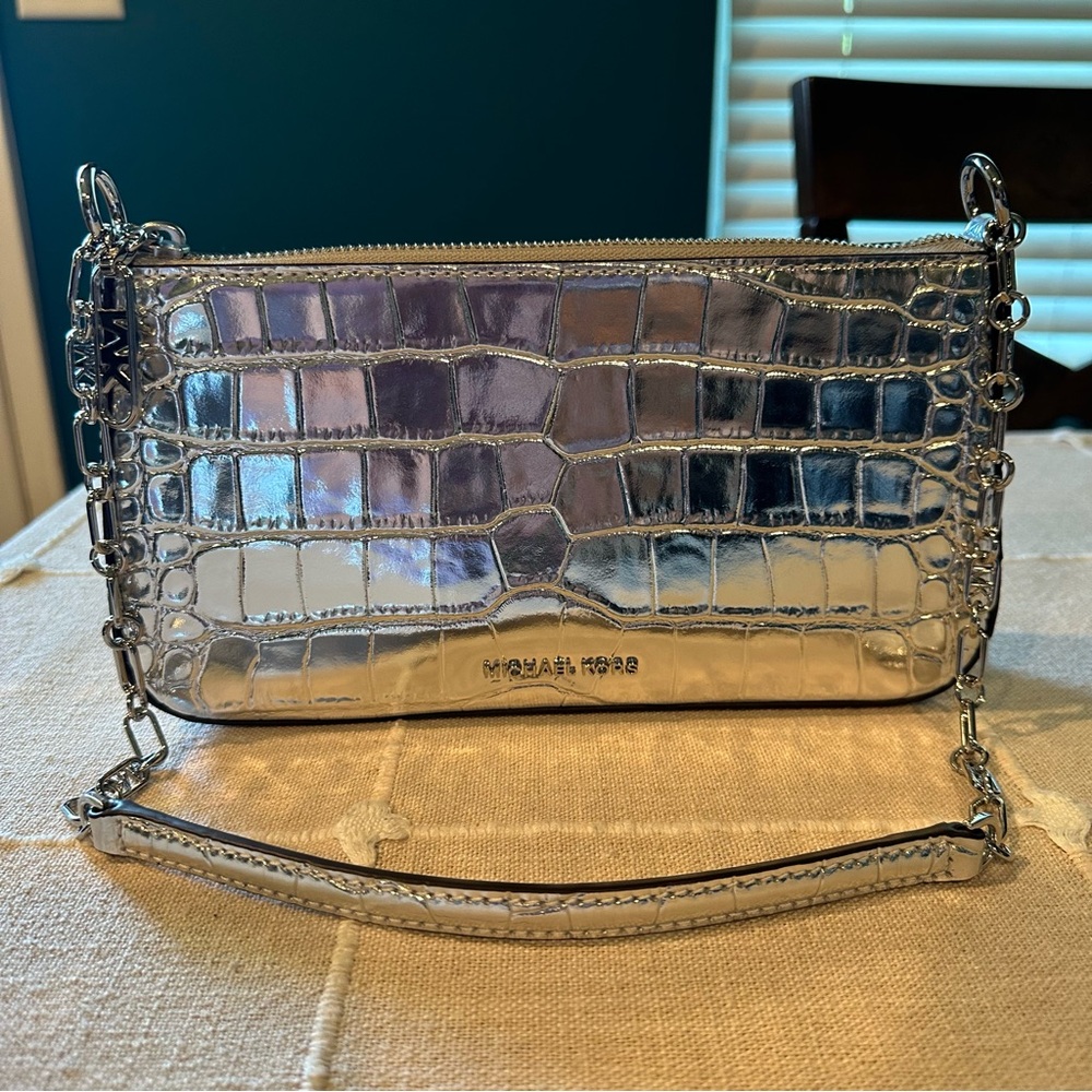 NWT Michael Kors Empire Metallic Crocodile Embossed Leather Chain Link Bag $258 - Picture 3 of 6